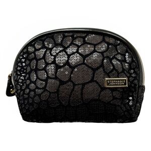 Stephanie Johnson Fiona Dome Cosmetic Case in Black Sequin Animal Print
